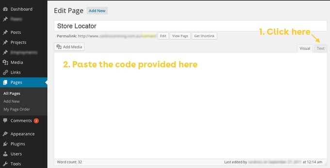 wordpress instructions - screenshot